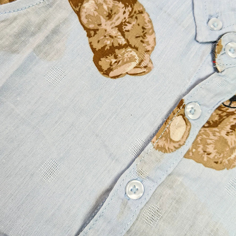 Cotton Jacquard Bear Print Button-Down Shirt