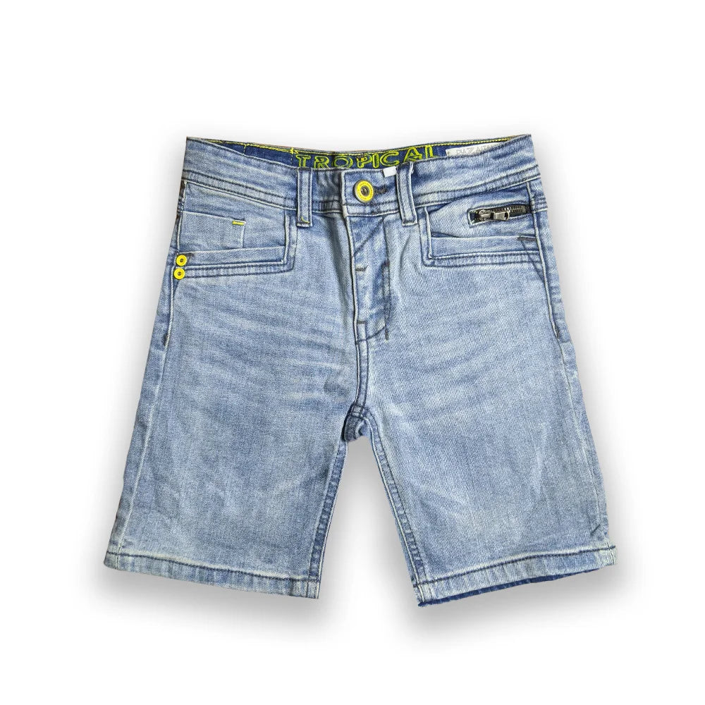 Kids Branded Zip Pocket Light Wash Shorts