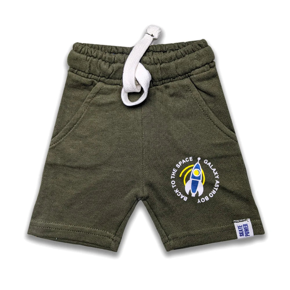 Side Printed Boys Branded Shorts-Olive Green