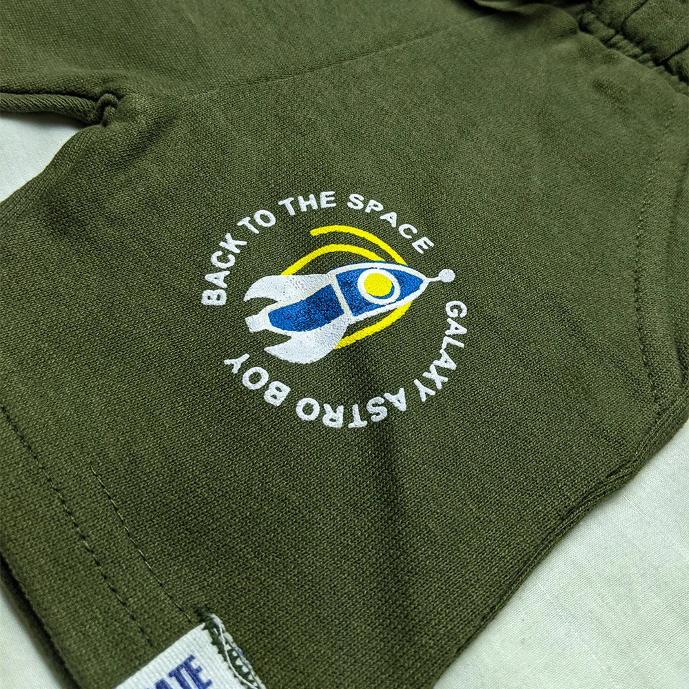 Side Printed Boys Branded Shorts-Olive Green