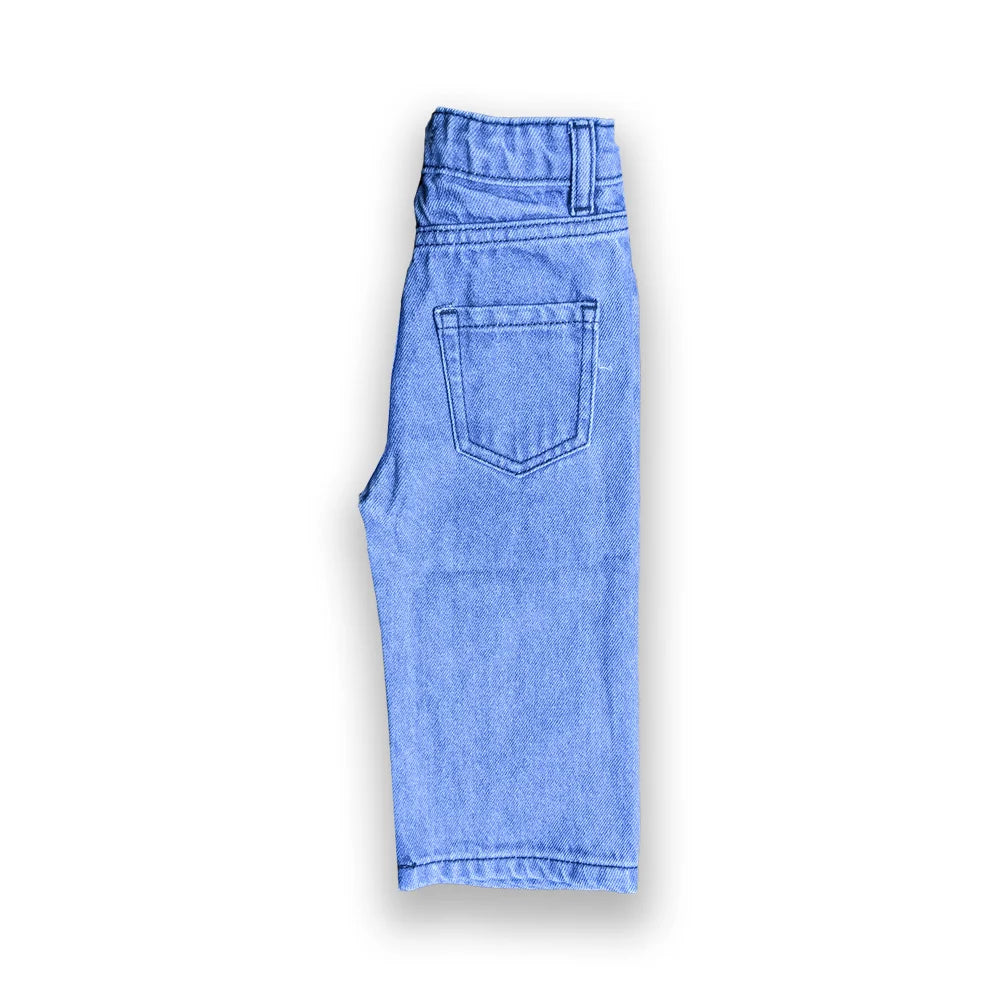 Girls Branded Pockets Embroidered Baggy Jeans (Light Blue)