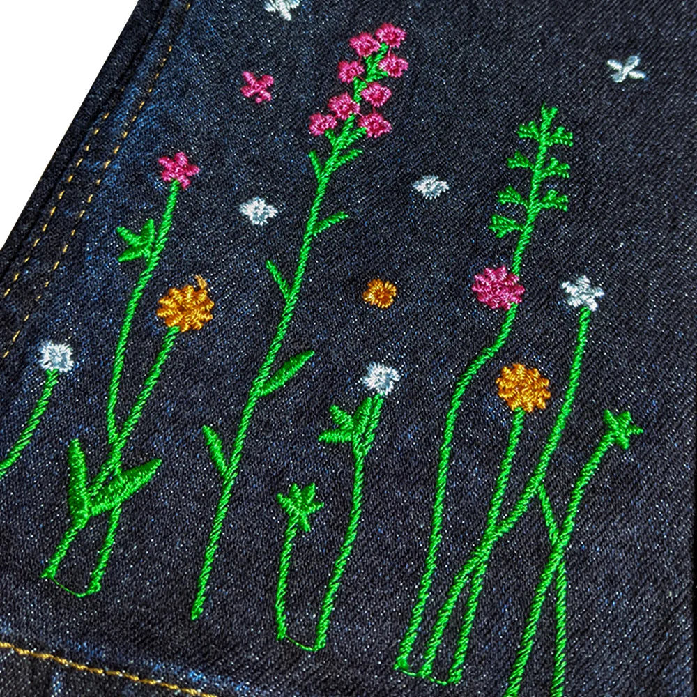 Girls Branded Bell-Bottom Embroidered Denim (Dark Wash)