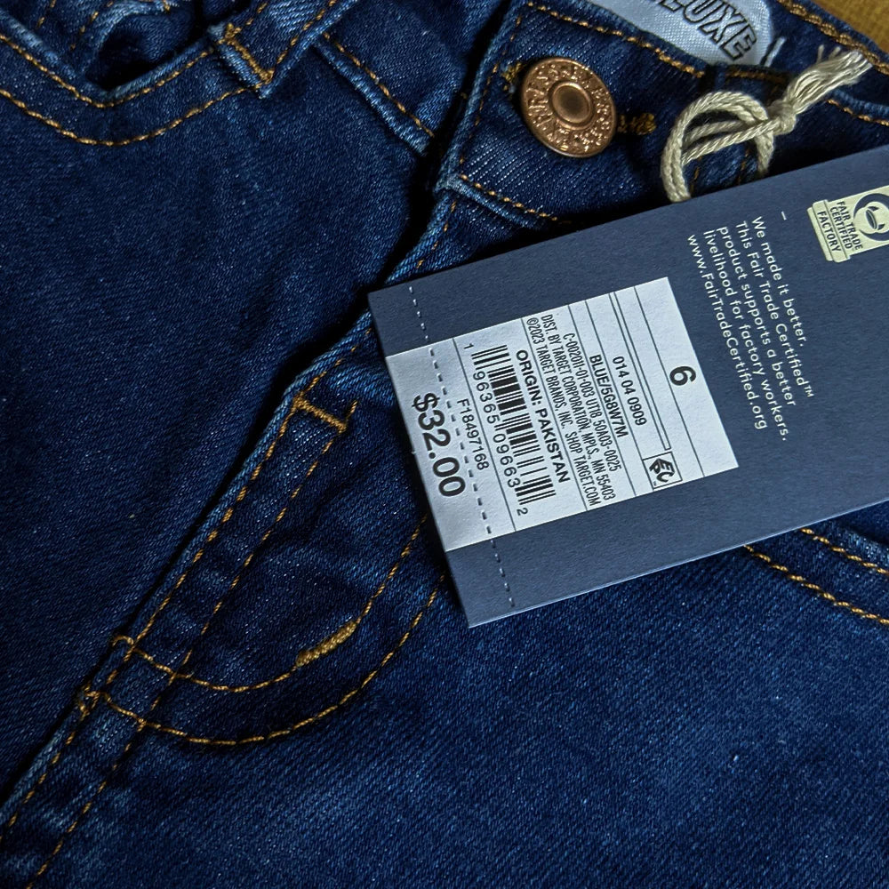 Girls Branded Bell-Bottom Embroidered Denim (Indigo Blue)