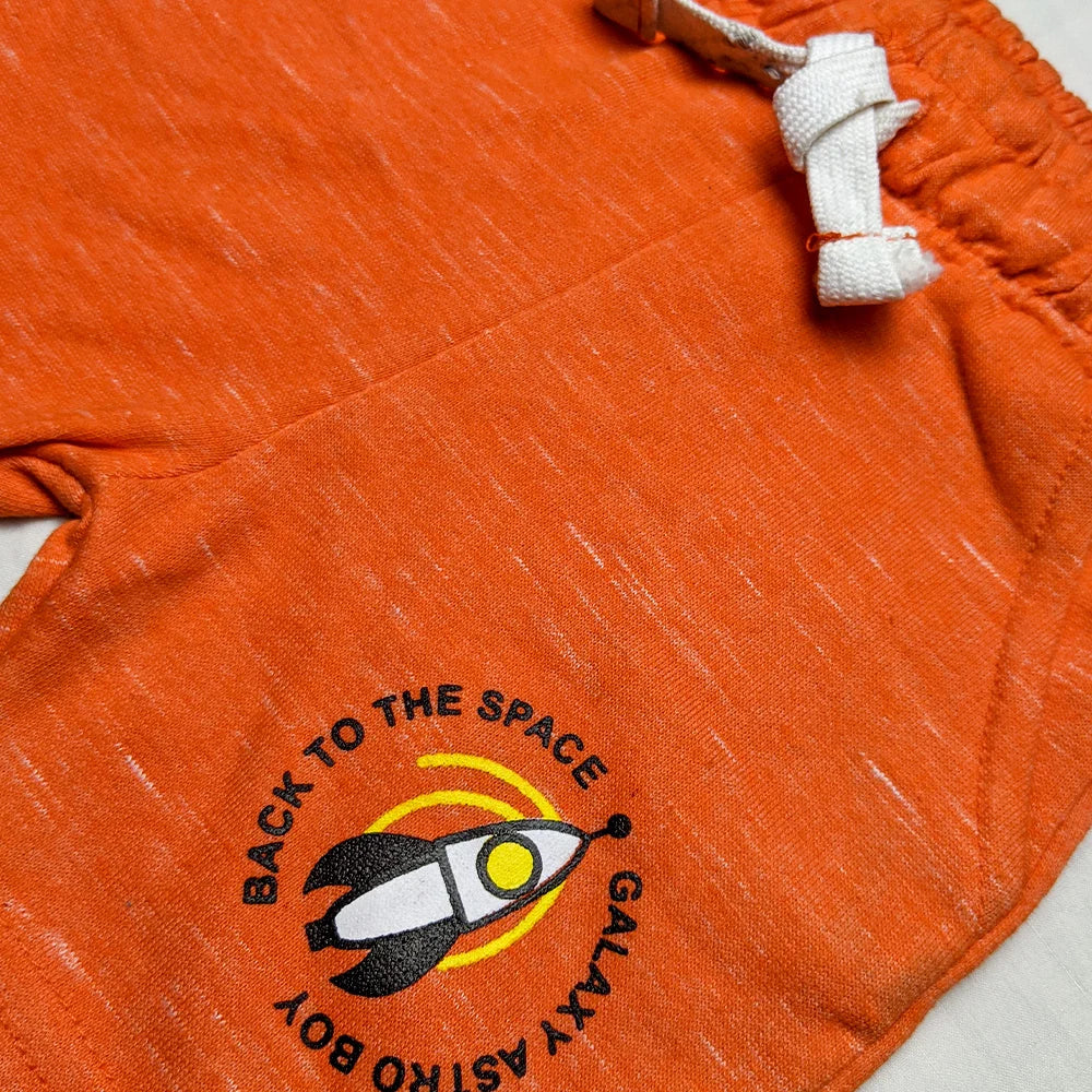 Side Printed Boys Branded Shorts-Orange