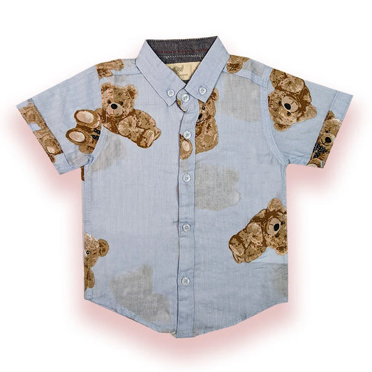 Cotton Jacquard Bear Print Button-Down Shirt