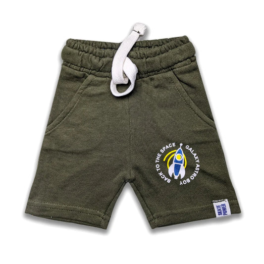 Side Printed Boys Branded Shorts-Olive Green