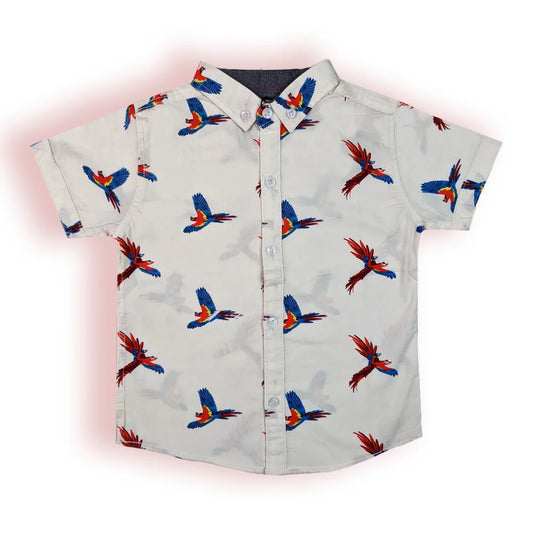 Soft Cotton Parrot Print  Button-Down Shirt